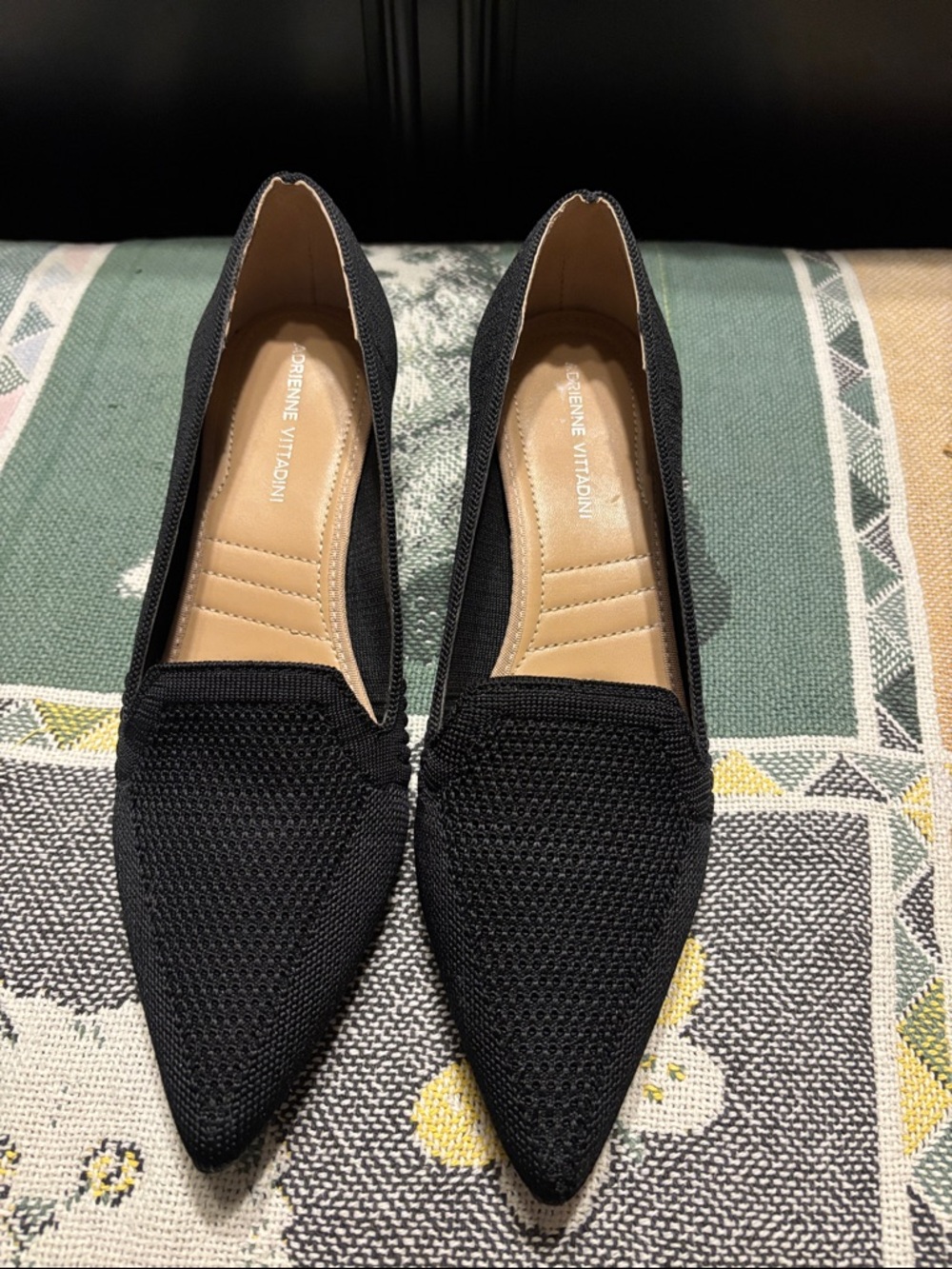 Adrienne Vittadini Black Pointed Knit Loafers - Women's